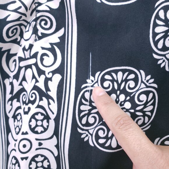 Nf Black and White Floral Geometric Pattern Moo Moo Kaftan Relaxed Maxi Dress - Picture 12 of 16